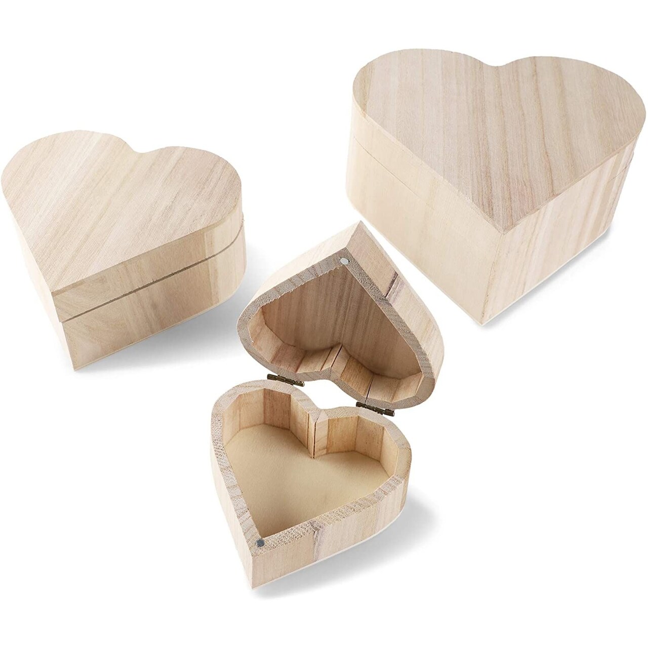 Bright Creations Set of 3 Unfinished Wood Box, Heart Shaped Wooden Box, Heart Jewelry Box for Painting, Wooden Boxes Organizer for Crafts with Magnetic Hinged Lid for DIY Projects, Gifts